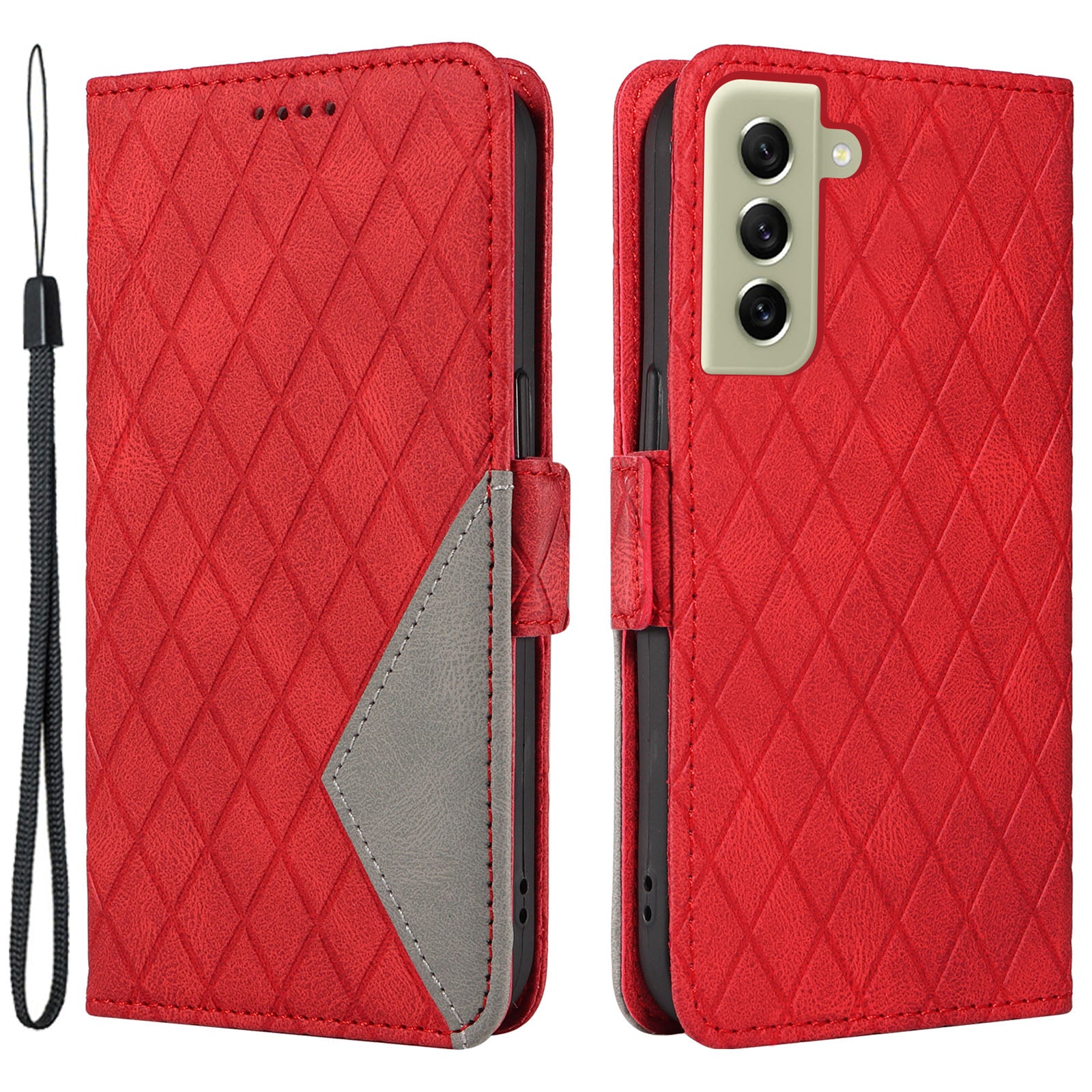 PU Leather TPU Phone Case for Samsung Galaxy S21 FE 5G Color Splicing Rhombus Imprinted Wallet Stand Cover PU Leather TPU Phone Case for Samsung Galaxy S21 FE 5G Color Splicing Rhombus Imprinted Wallet Stand Cover